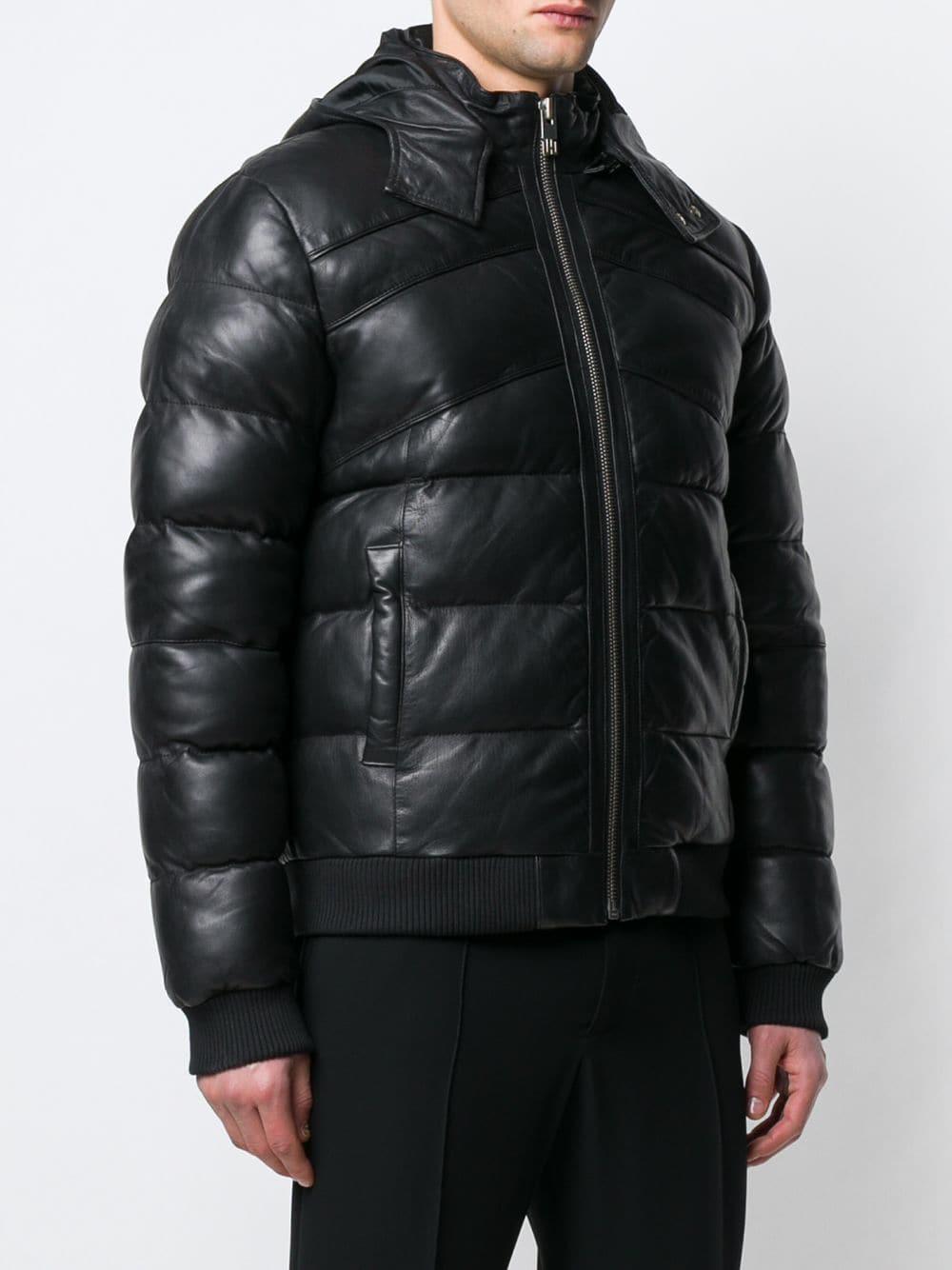 Les Hommes Leather Puffer Jacket in Black for Men | Lyst