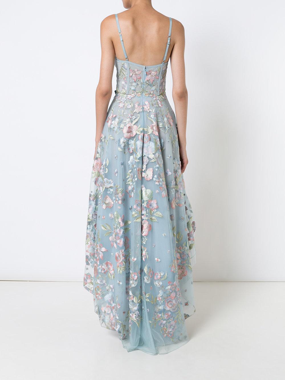 Marchesa notte Floral Embroidered High-low Dress in Blue | Lyst