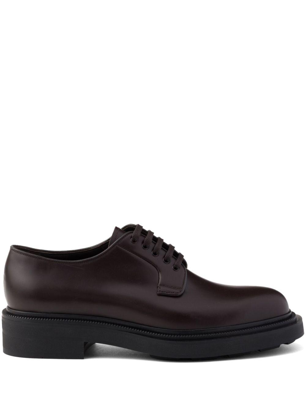 Prada メンズ ブラック レザーシューズ レースアップ