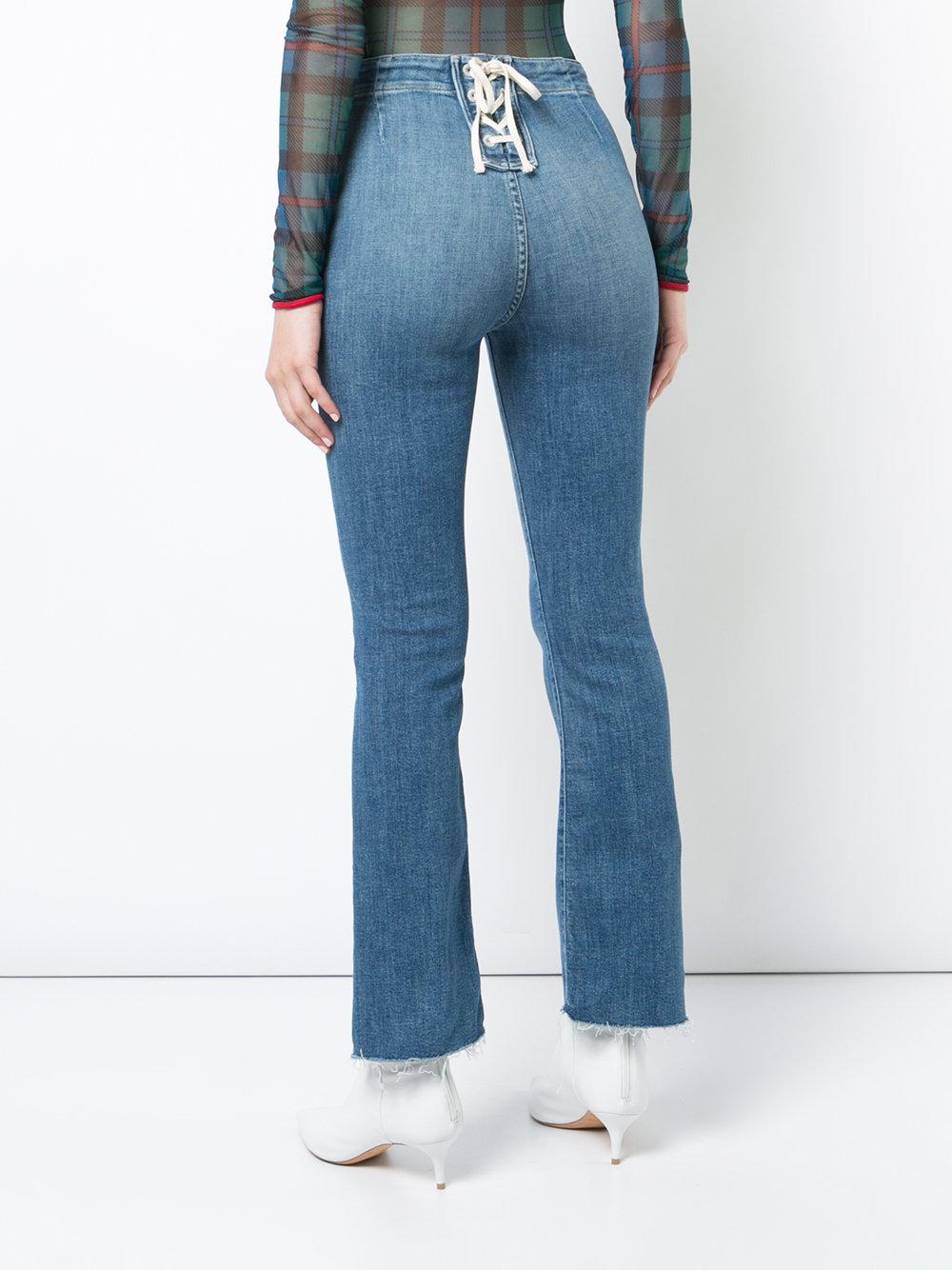 Mother Back Tie Flared Jeans in Blue | Lyst