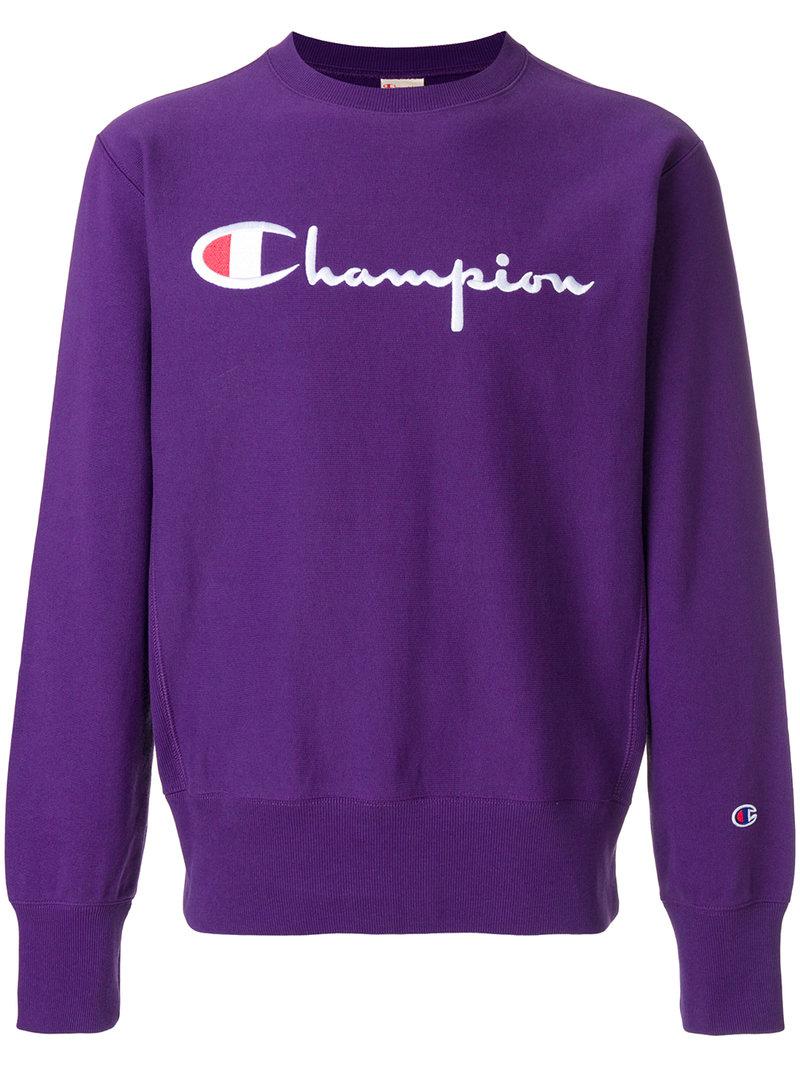 Champion Large Logo Crewneck Sweater in Purple for Men - Lyst