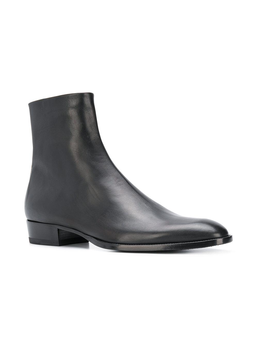 Saint Laurent Leather Side Zip Ankle Boots in Black for Men | Lyst