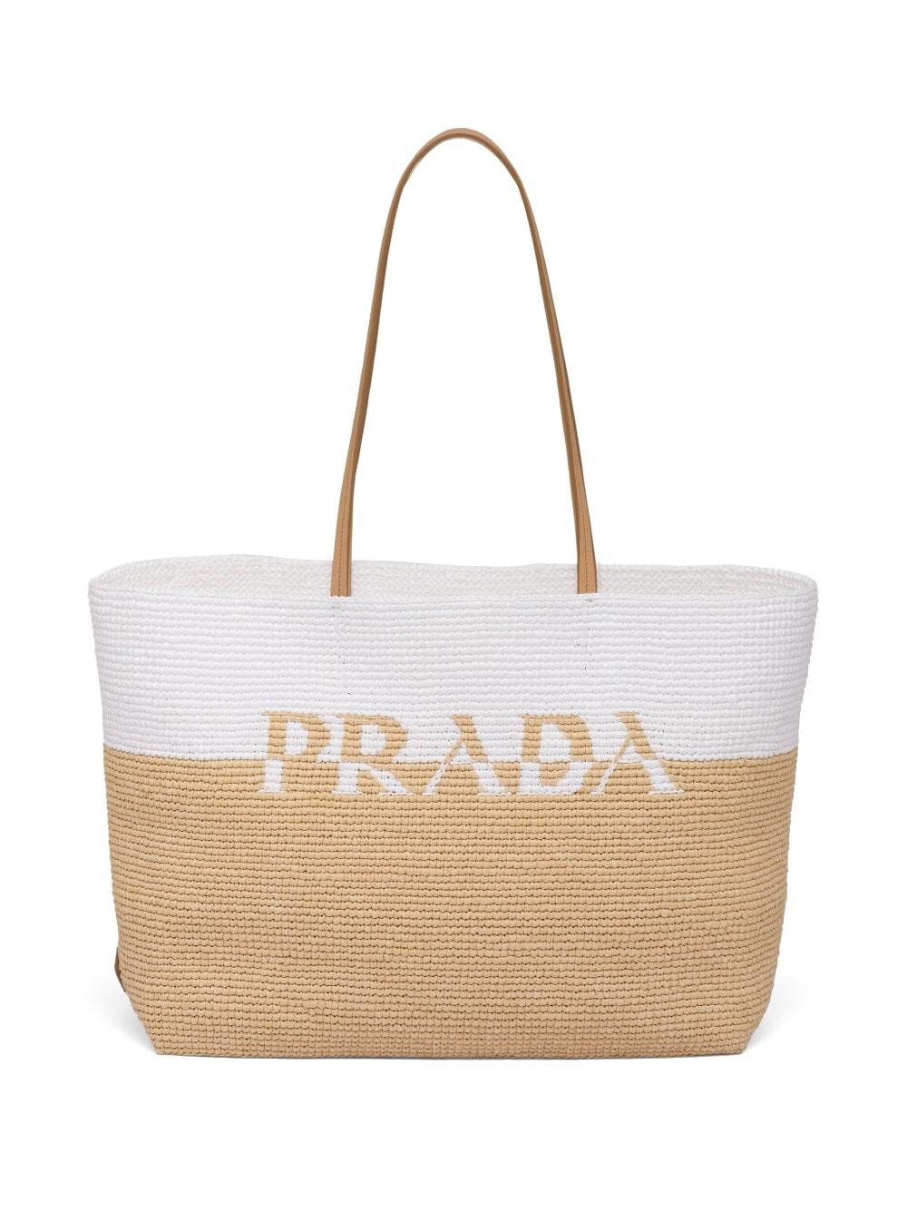 Prada Logo Raffia Tote Bag in Natural | Lyst
