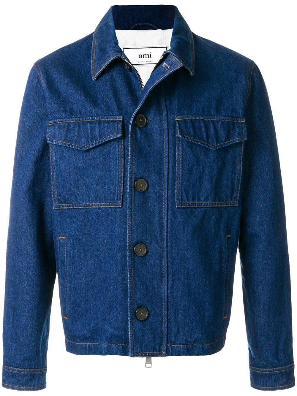 AMI Zipped Denim Jacket in Blue for Men - Lyst