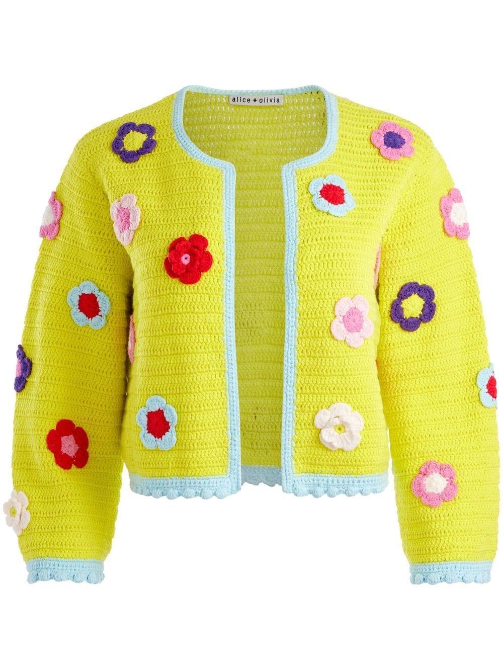 Alice + Olivia Anderson Floral Crochet Cardigan in Yellow | Lyst
