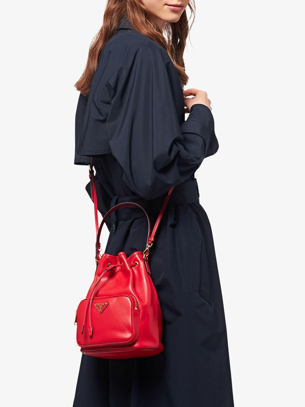 prada red bucket bag