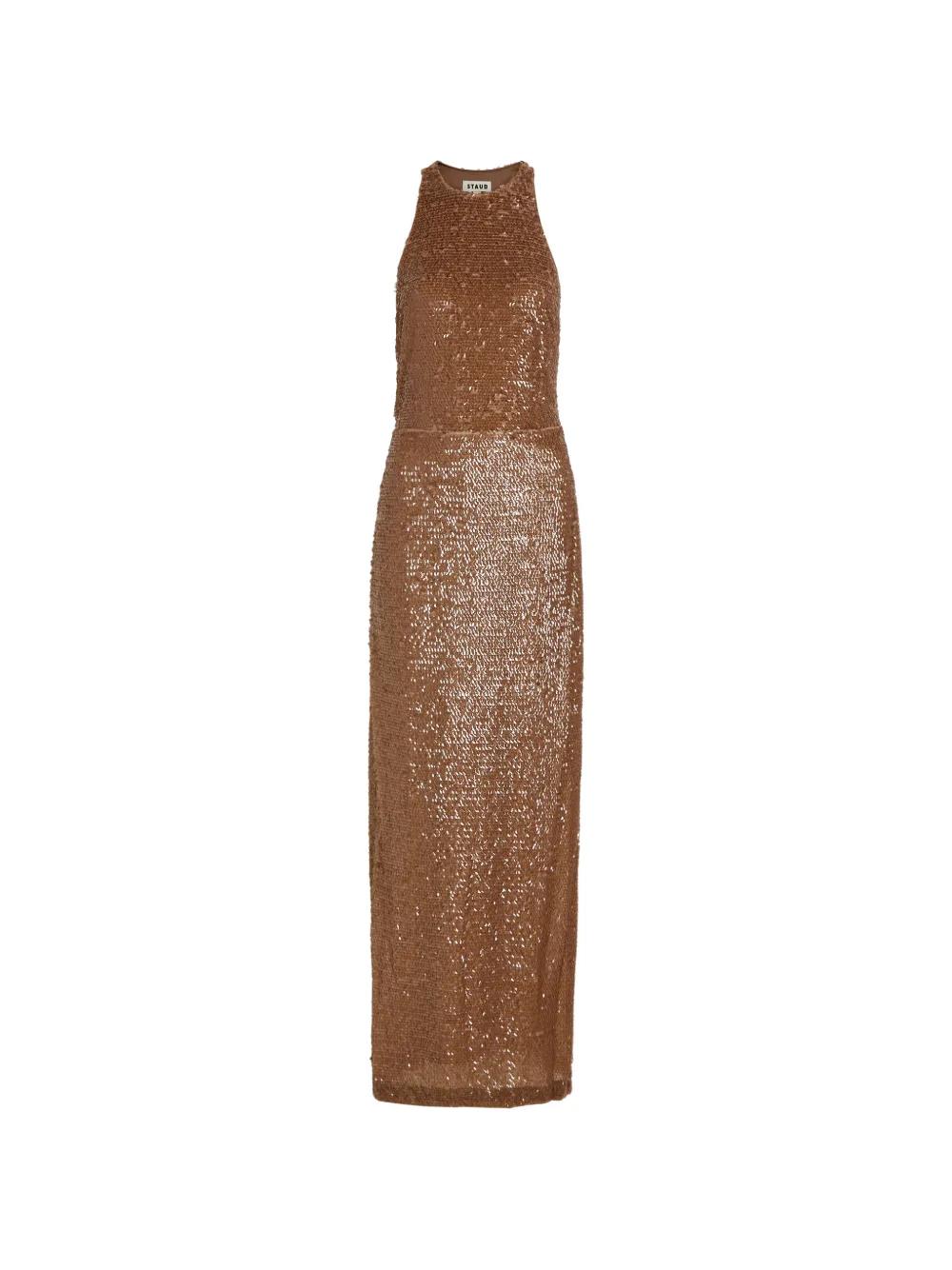 sparkly brown maxi dress Fall Into Me Embellished Ruffle Maxi Dress - Brown main image 1