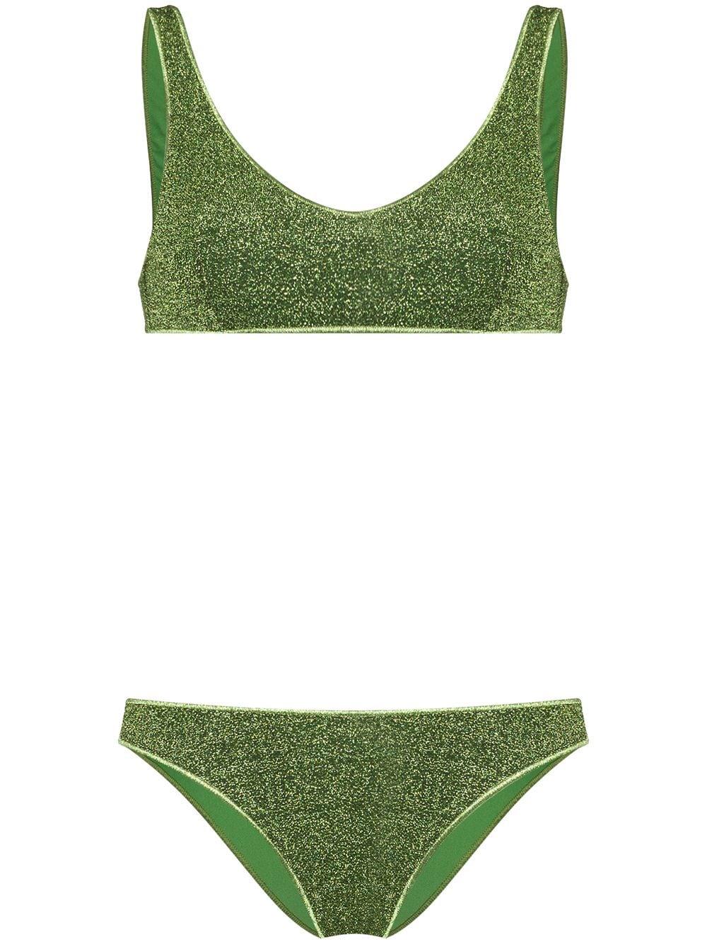 Oséree Lumière Sporty Lurex Bikini Set in Green