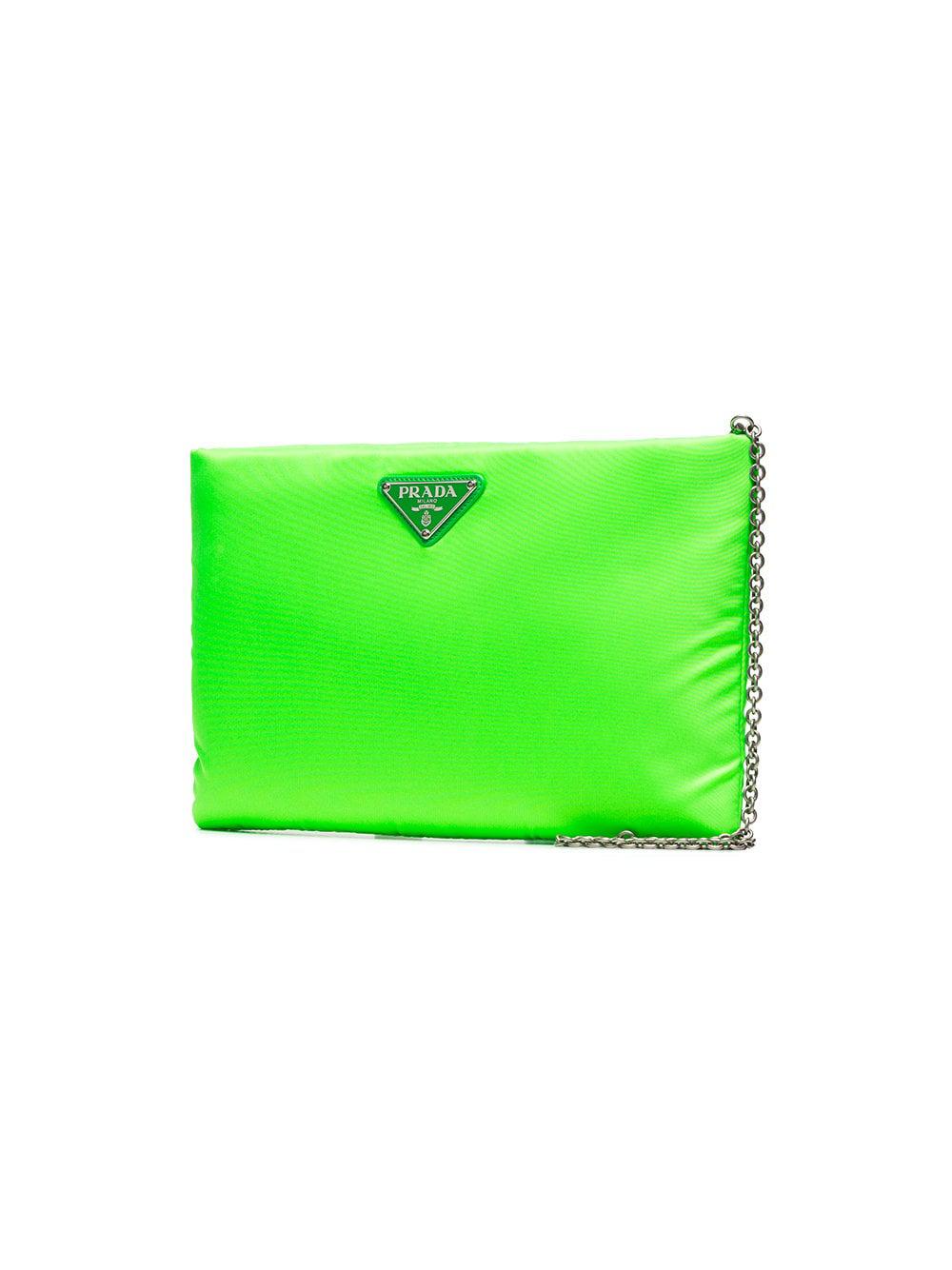 Prada Fluorescent Green Logo Nylon Clutch Bag | Lyst