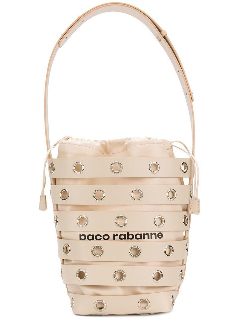 Paco Rabanne Leather Cage Bucket Shoulder Bag in Natural - Lyst