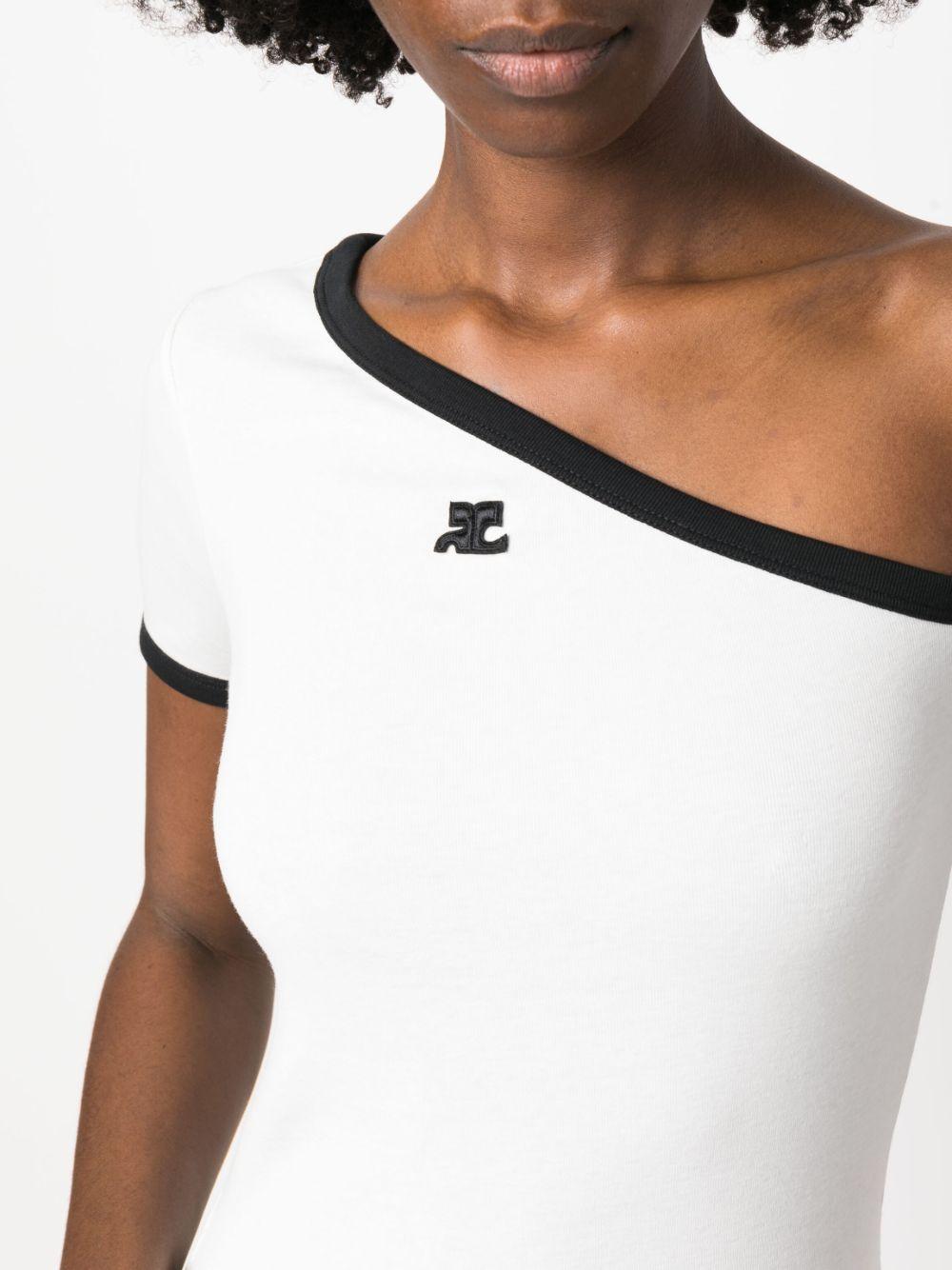 Courreges Logo-embroidered One-shoulder T-shirt in White | Lyst