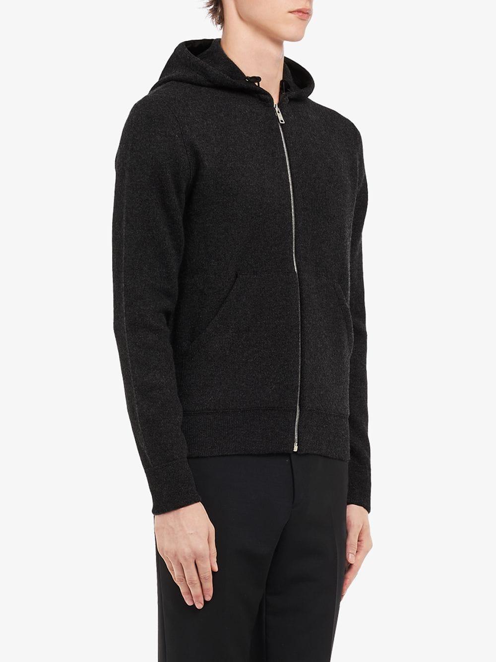 Prada Wool Knitted Hoodie in Black for Men - Lyst