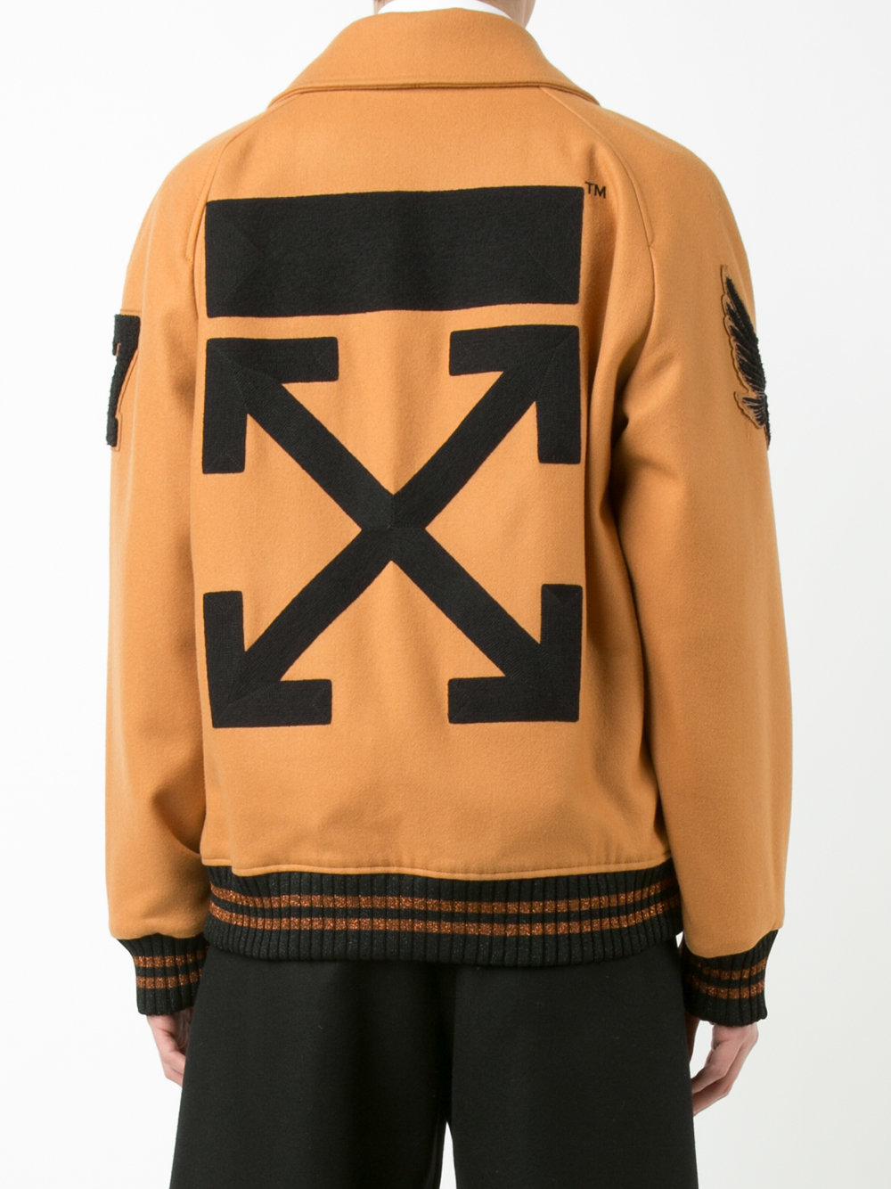 Off-White c/o Virgil Abloh Wool Patched Varsity Jacket in Brown for Men -  Lyst