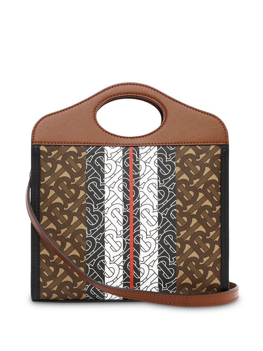 Burberry Medium Monogram Stripe Ecanvas Pocket Bag in Brown Lyst