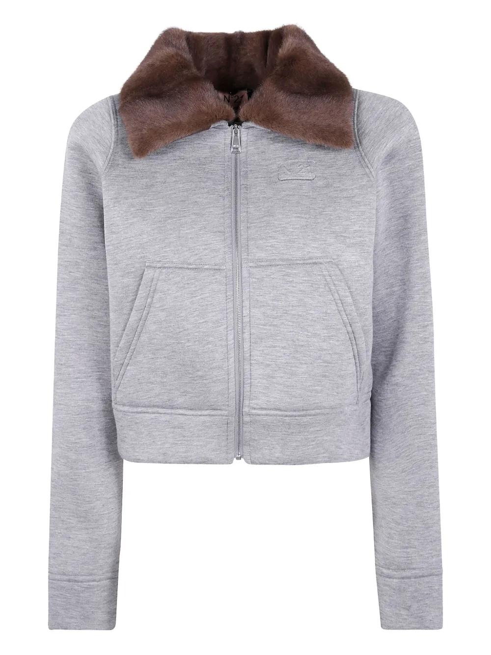 N°21 Fur Collar Zip Jacket in Gray | Lyst