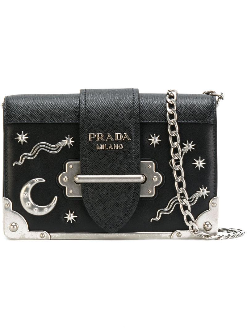 Prada Black Saffiano Leather Astrology Celestial Cahier Crossbody