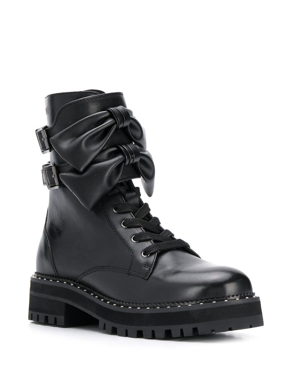 Liu Jo Leather Bow-embellished Combat Boots in Black - Lyst