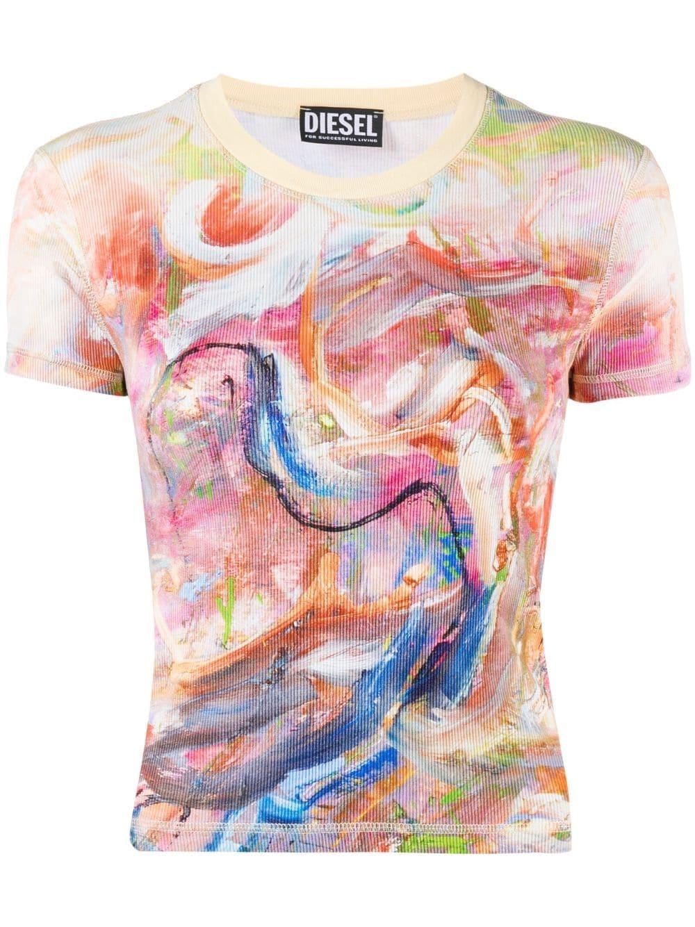 DIESEL T-skinzy-g1 Painterly-print T-shirt in Pink | Lyst