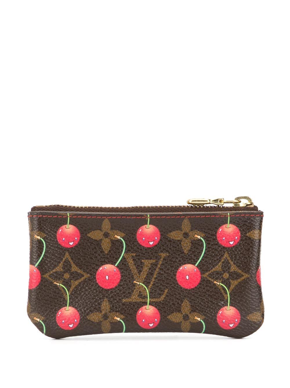 Pre-owned Louis Vuitton 2005 Cherry-print Coin Purse In Brown