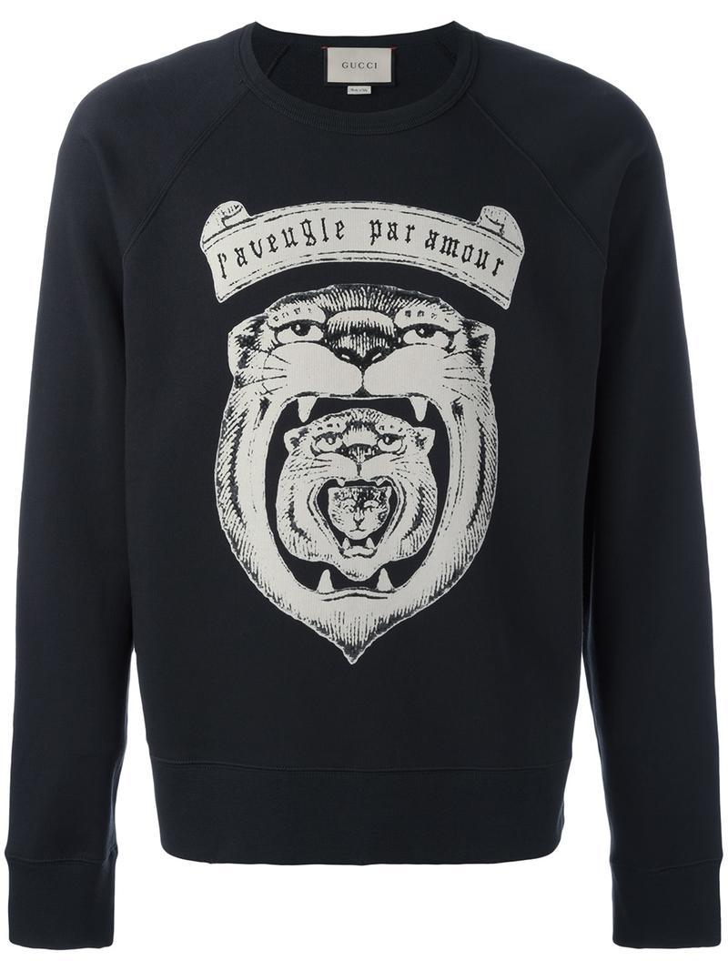 Gucci Cotton Lion Print Sweatshirt in Black for Men - Lyst