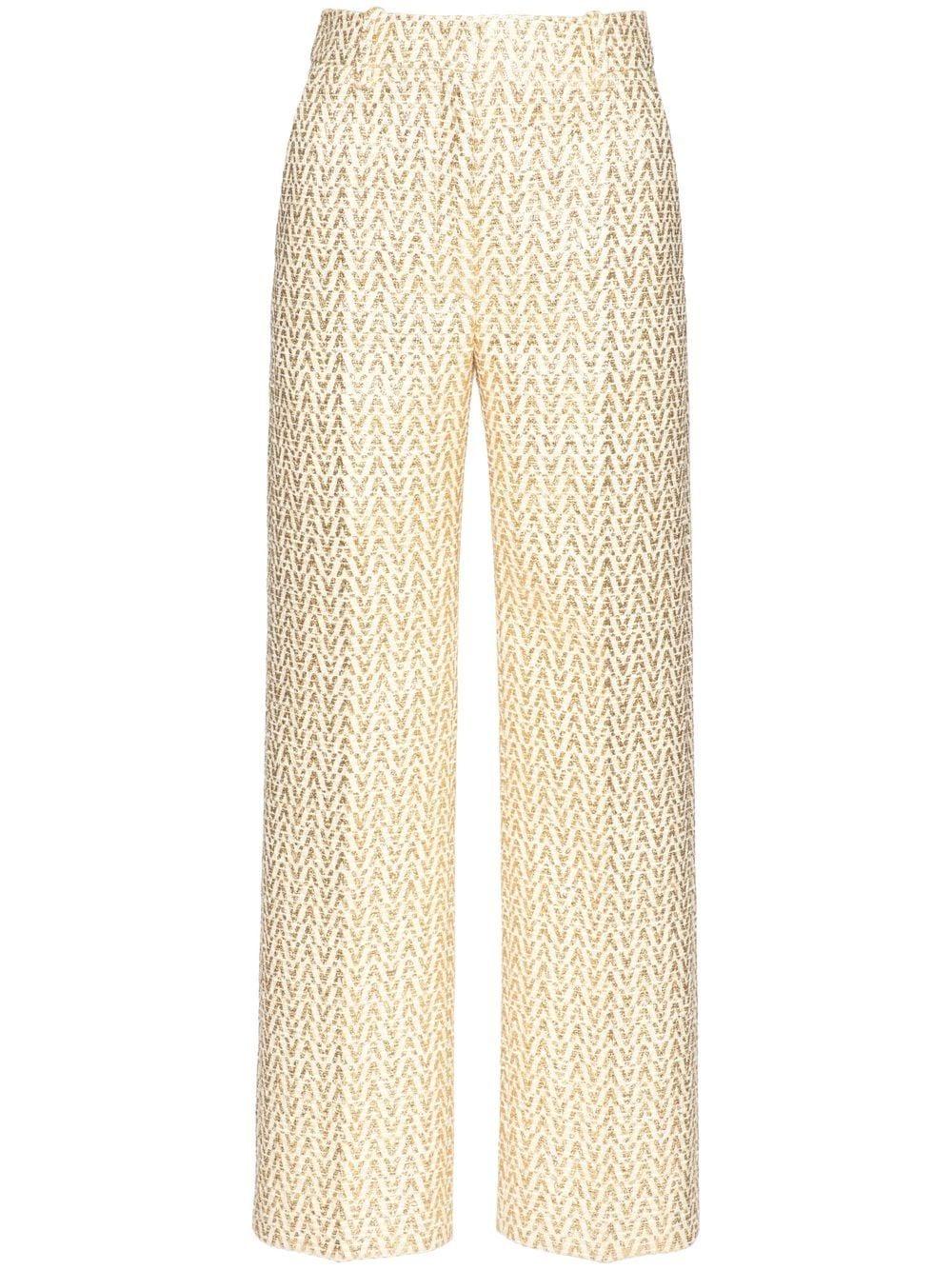 Valentino Optical Bouclé Trousers in Natural | Lyst