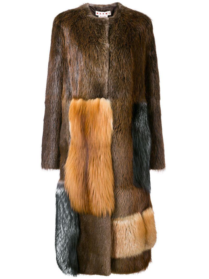 Marni Mesh Fur Coat in Brown - Lyst