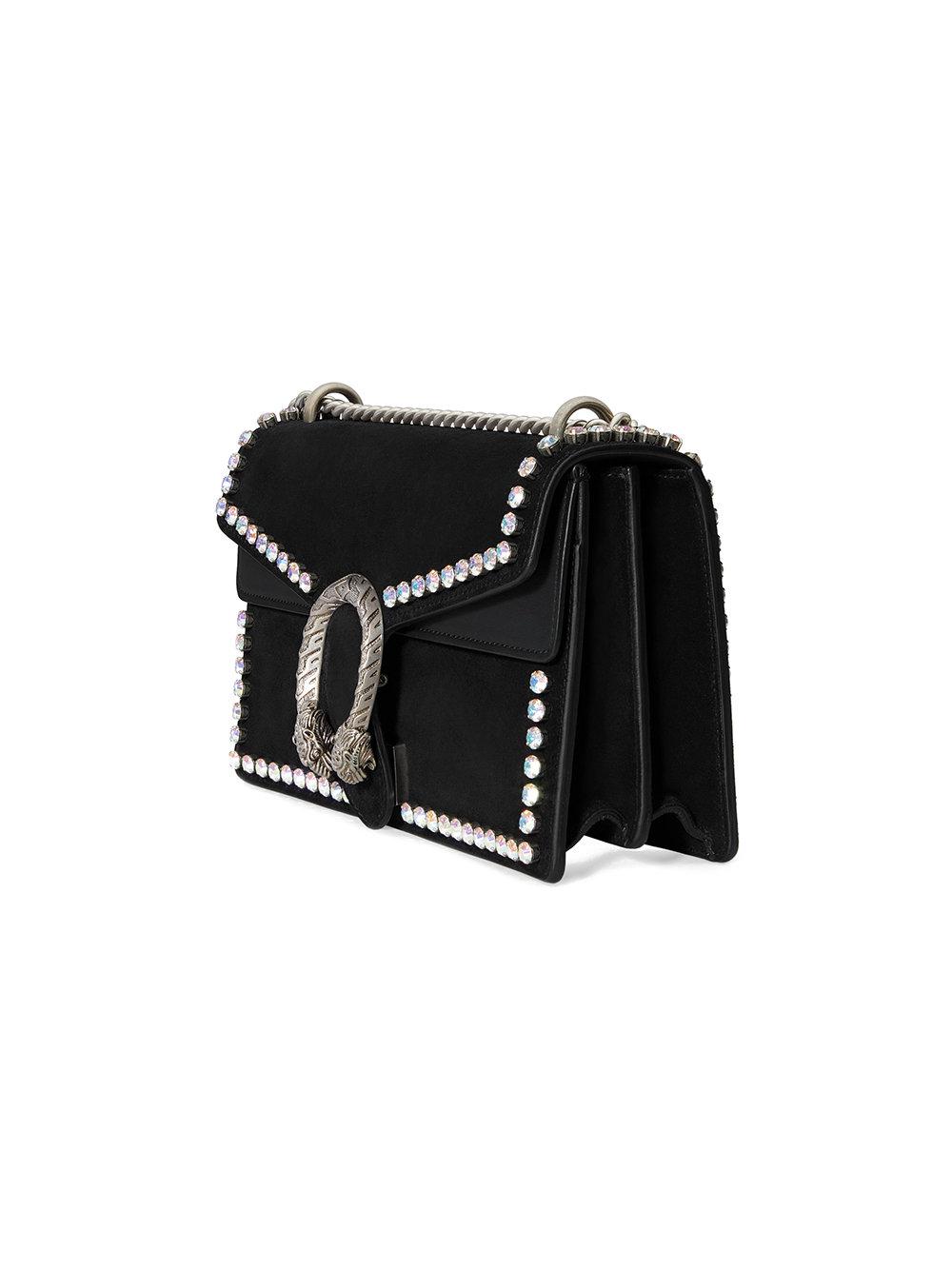 Gucci Dionysus Suede Shoulder Bag With Crystals in Black - Lyst