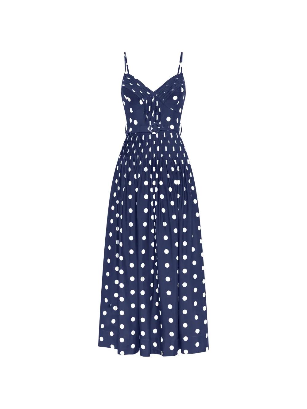 princess polly baby blue dress PixieGirl Petite Navy Blue Spot Print Midi Dress main image 1