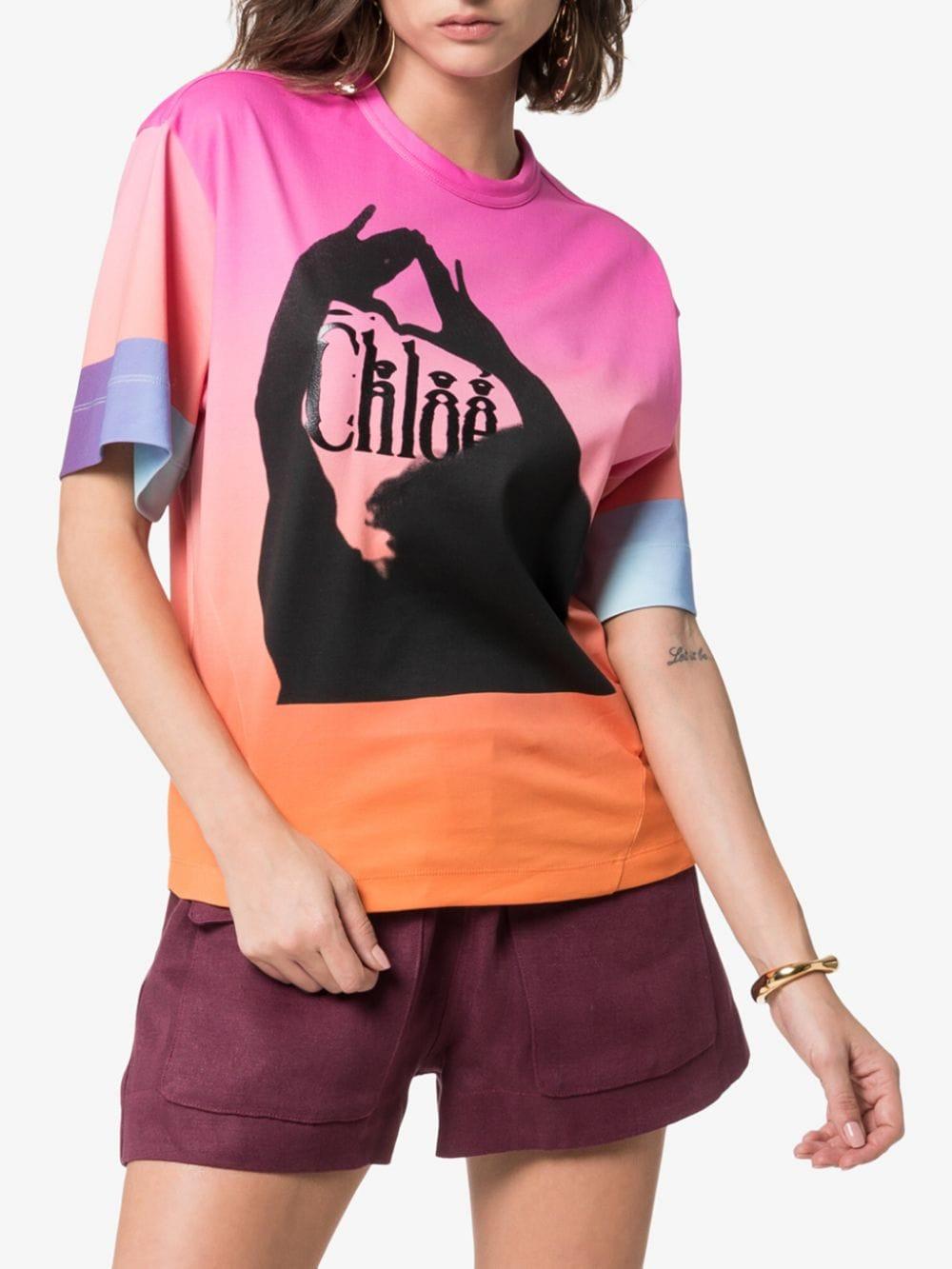 Chloé Ombre Logo Cotton T-shirt in Orange/Pink (Pink) | Lyst