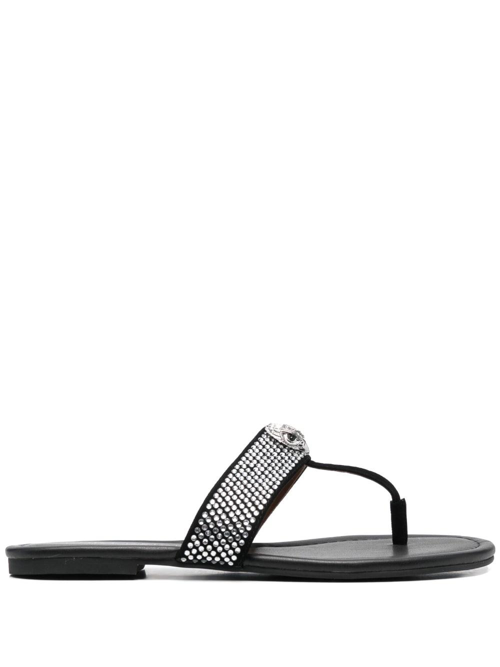Kurt Geiger Crystal-embellished T-bar Sandals in Black | Lyst
