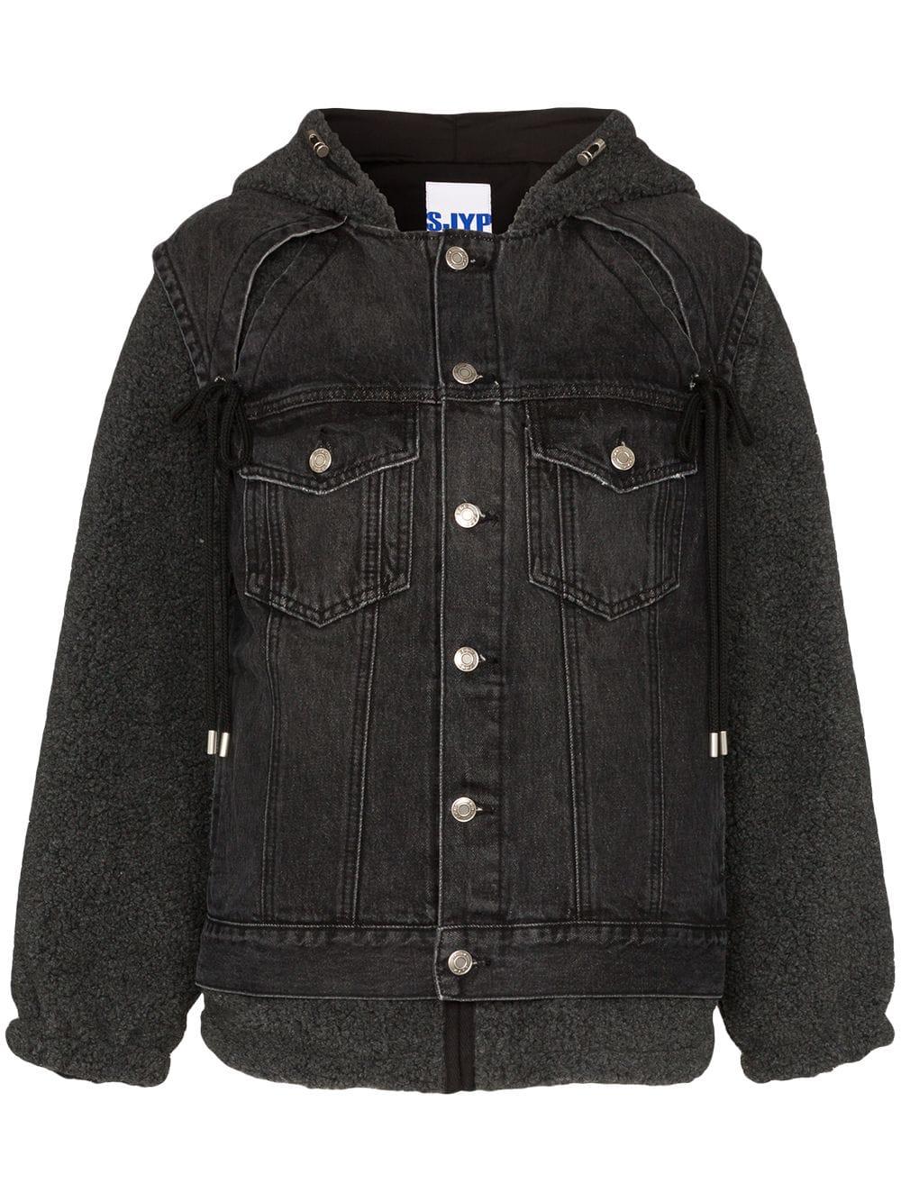 SJYP Hooded Sherpa Denim Jacket in Black - Save 33% - Lyst