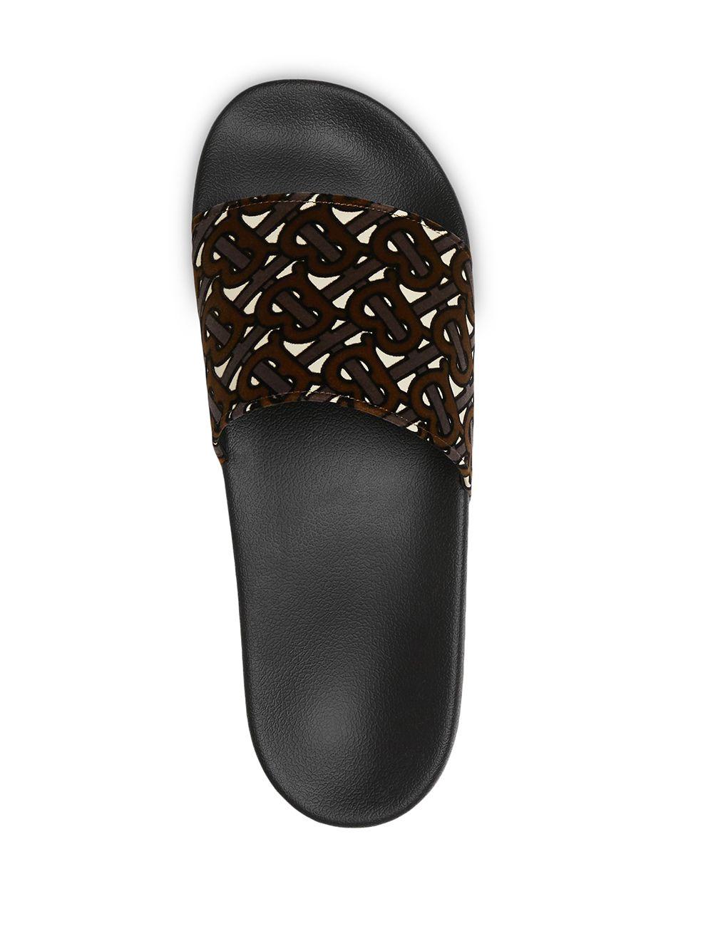 Burberry Monogram Flocked Leather Slides in Brown for Men | Lyst UK