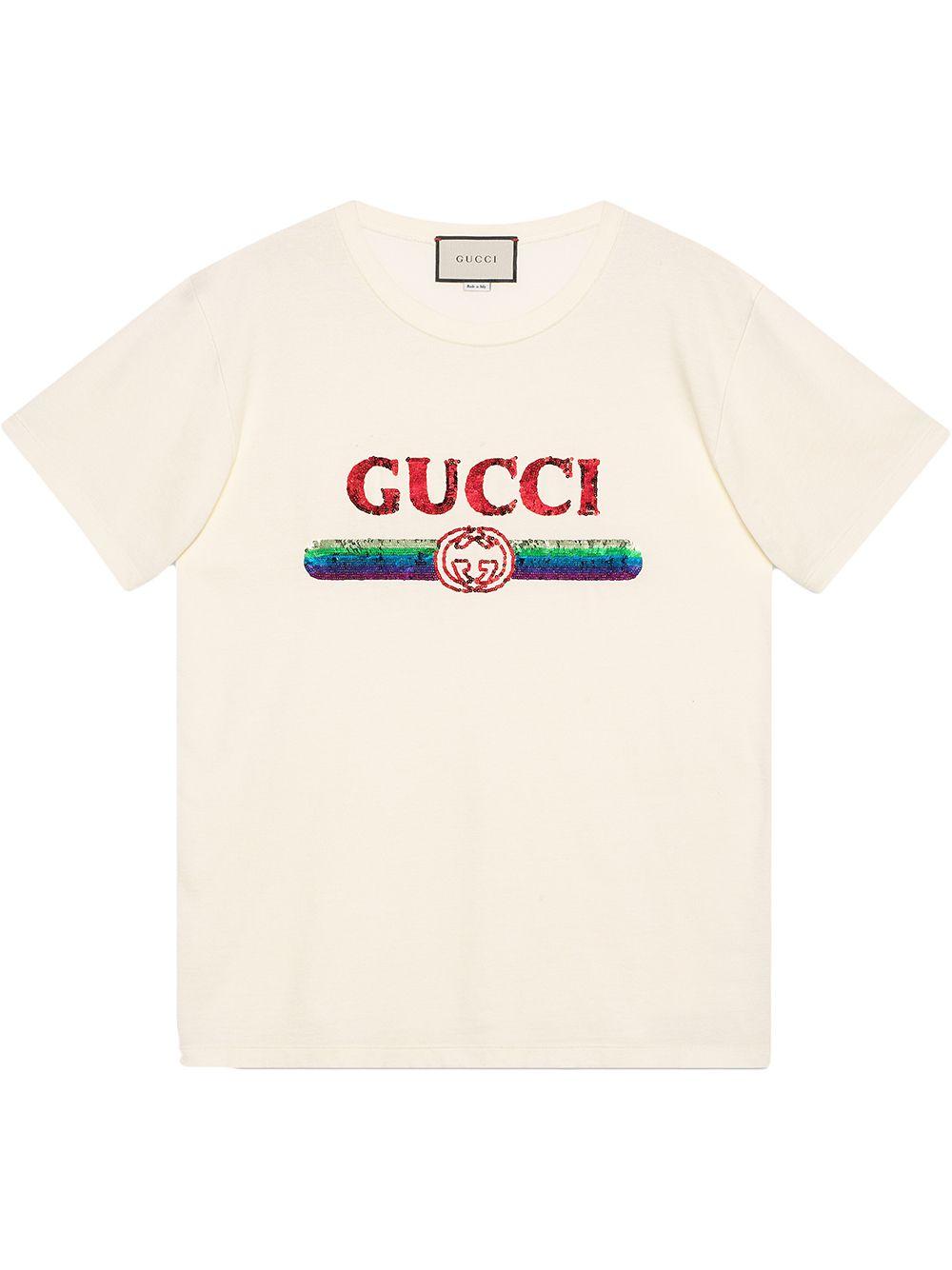 Gucci Oversize T-shirt With Sequin Logo in White | Lyst