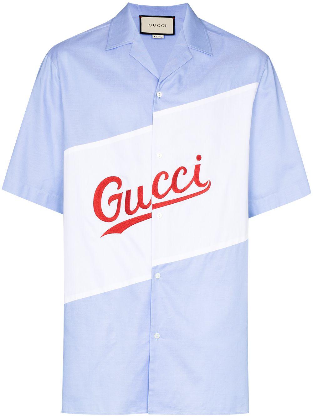 Gucci Synthetic Logo Script Oversize Bowling Shirt in Blue for Men - Lyst