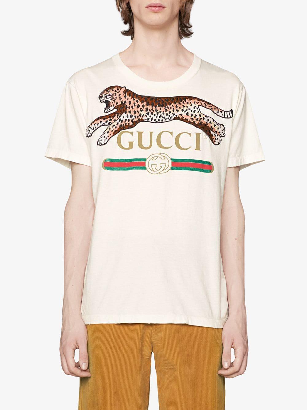 Gucci Cotton Logo Leopard T-shirt in White for Men - Lyst