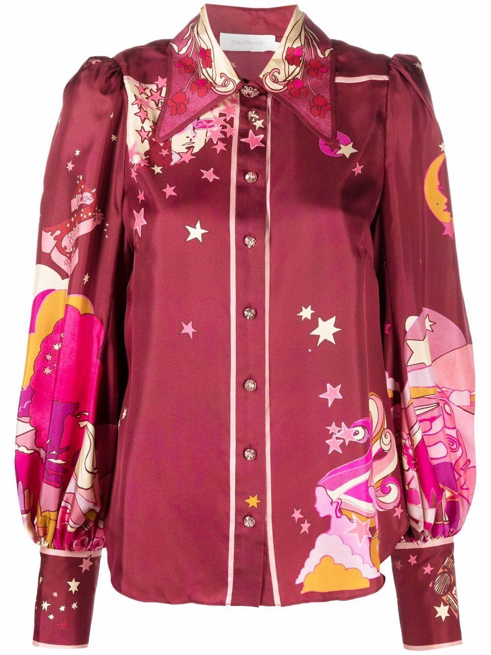 Hermès Silk Paisley Print Button-Up Top - Red Tops, Clothing