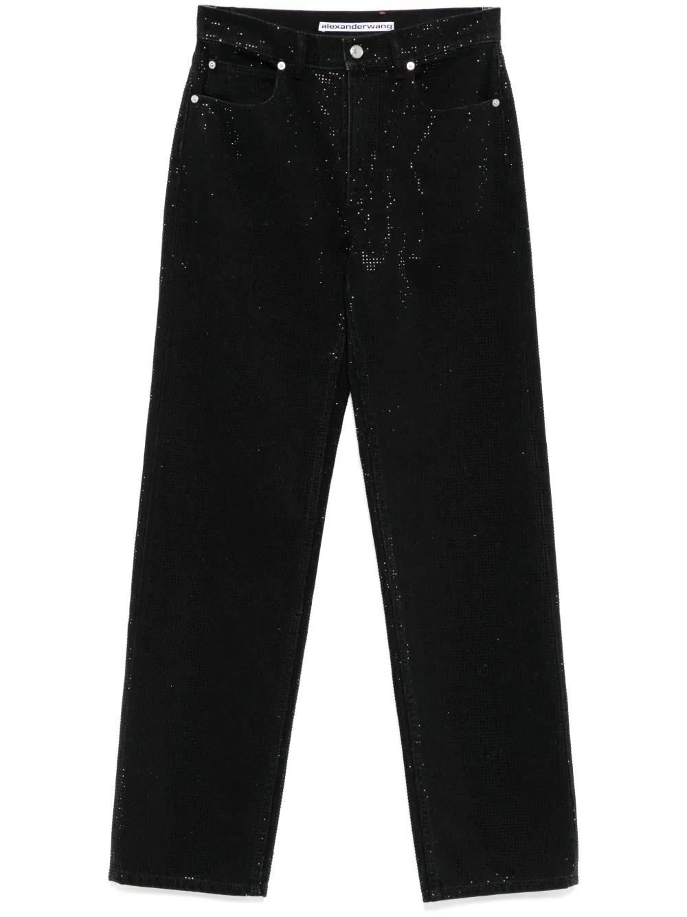 Alexander Wang Crystal-Rhinestone Hotfix Straight-Leg Jeans