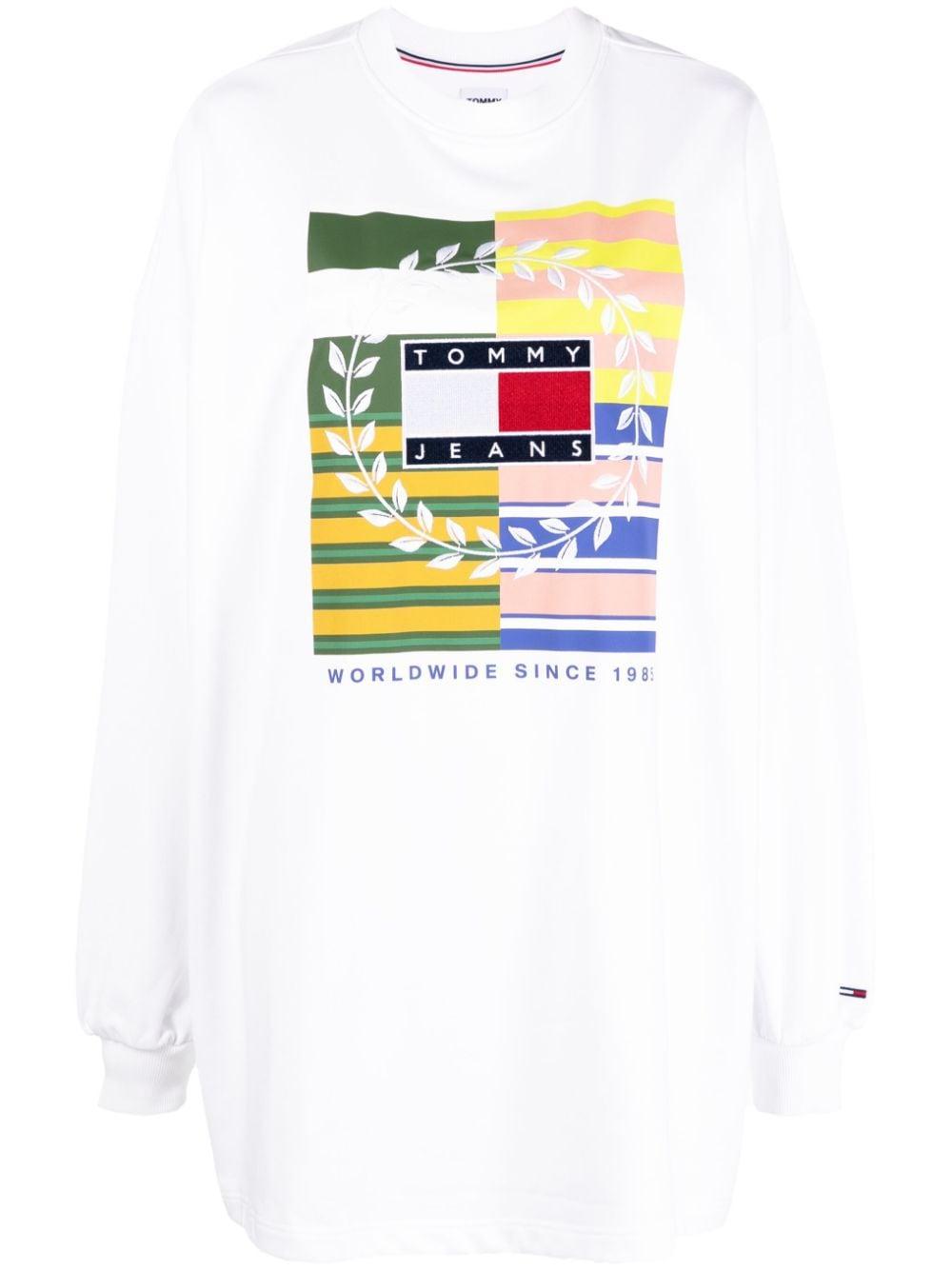Tommy Hilfiger Logo-print Sweatshirt Dress in White | Lyst UK