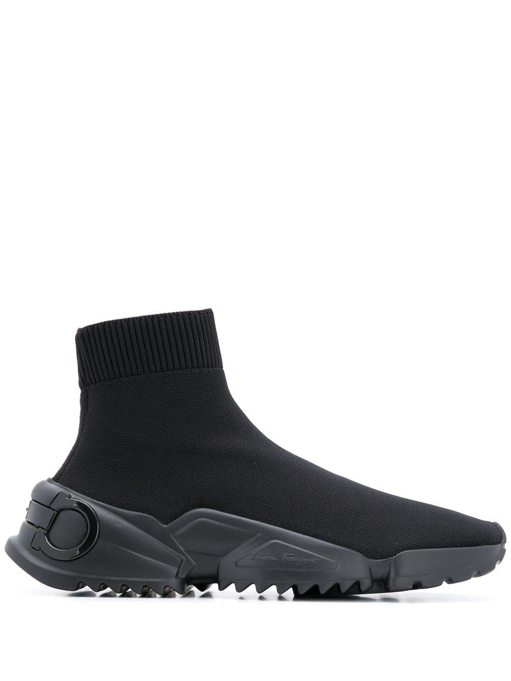 Ferragamo Synthetic Gancini Sock-style Sneakers in Black - Lyst