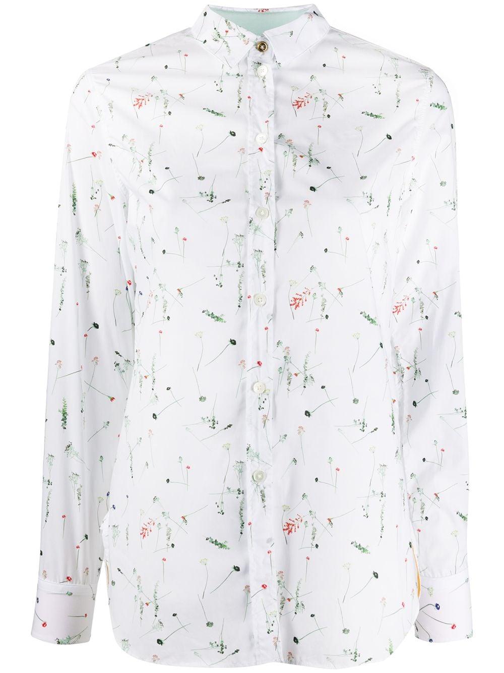 Paul Smith Cotton Floral Print Long Sleeve Shirt in White Lyst