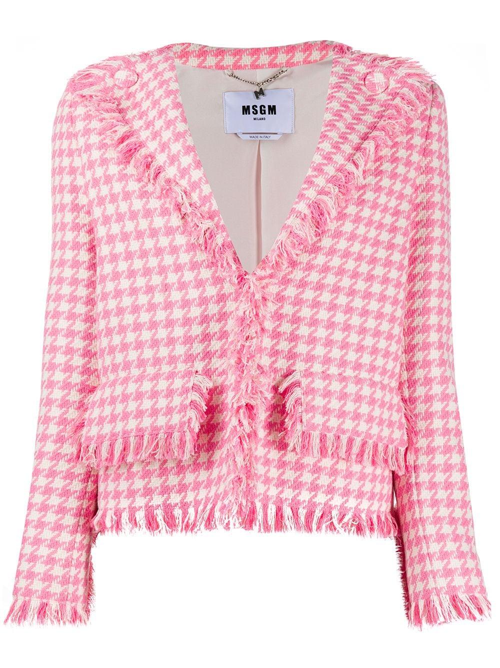 MSGM Synthetic Houndstooth Tweed Jacket in Pink - Lyst