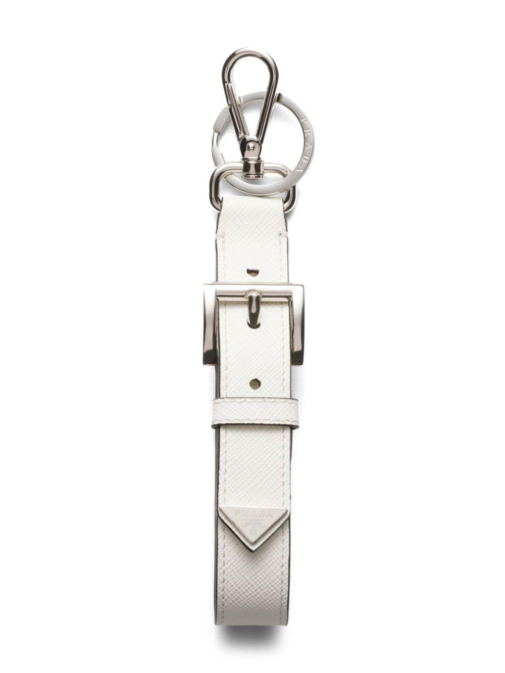 Prada メンズ ホワイト サフィアーノ キーリング ベルト