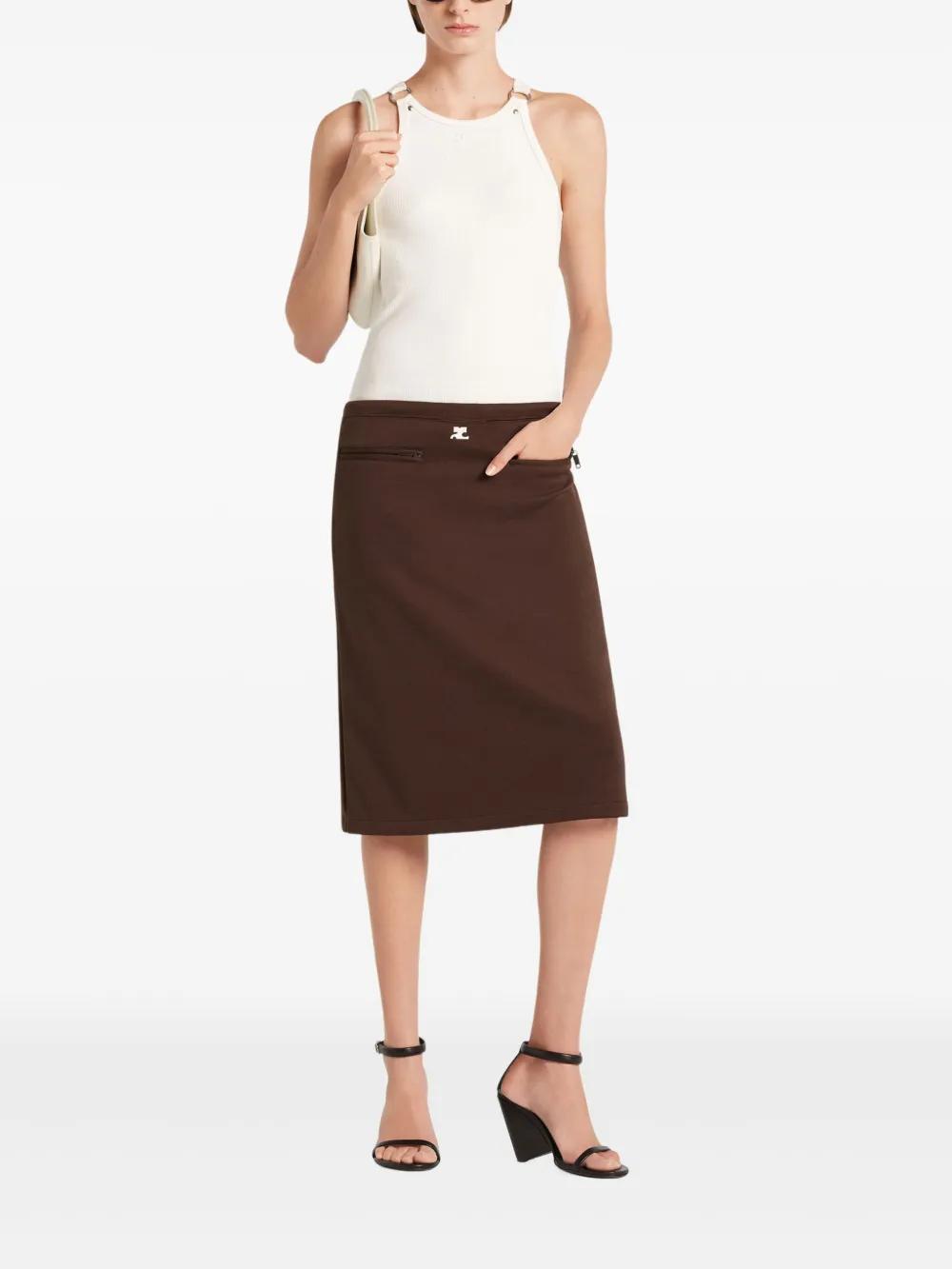 スカート Courreges Brown Wool Midi Skirt With Zip Courreges Mid-length skirts for Women | Online Sale up to 62