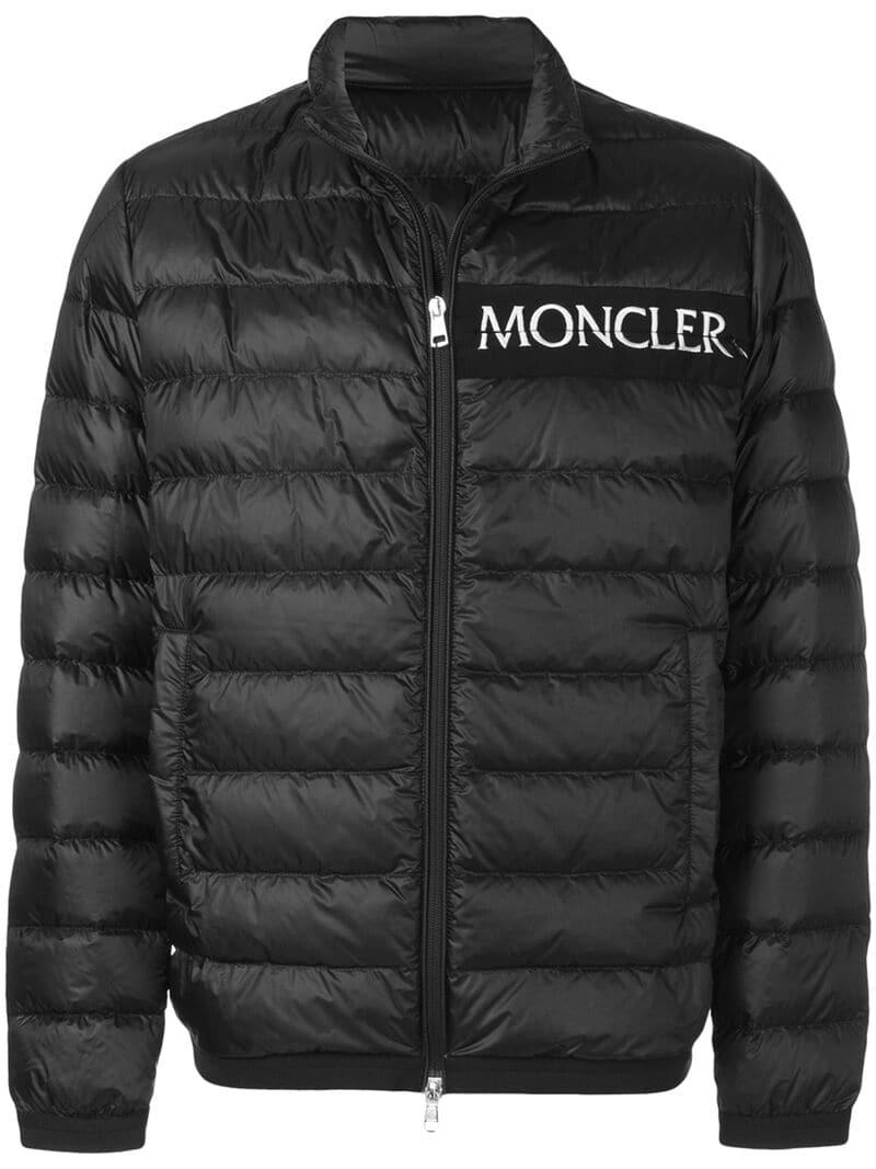 Moncler Synthetic Logo Print Padded Jacket in Black for Men - Lyst