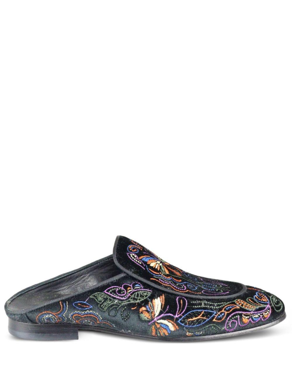 Needles Papillon Embroidered Velvet Slippers in Black for Men