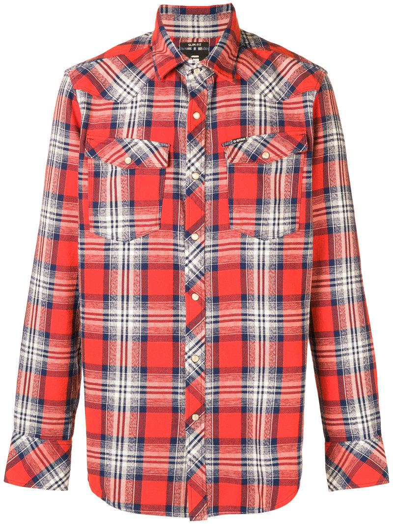 G-Star RAW Cotton Plaid Shirt in Red 