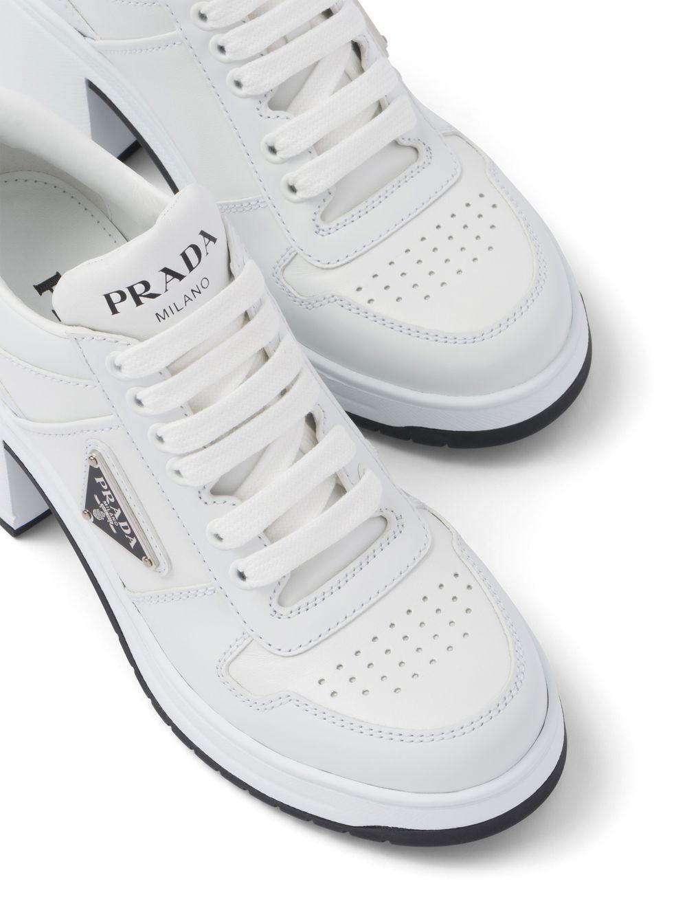 PRADA＊Downtown high-heeled leather sneakers＊送料込 Prada Women's Downtown High-Heeled Leather Black / White Low