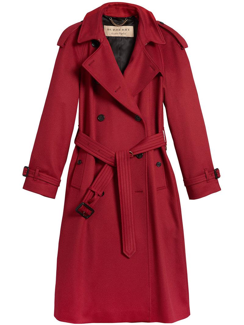 Burberry Cashmere Classic Trench Coat in Red - Lyst