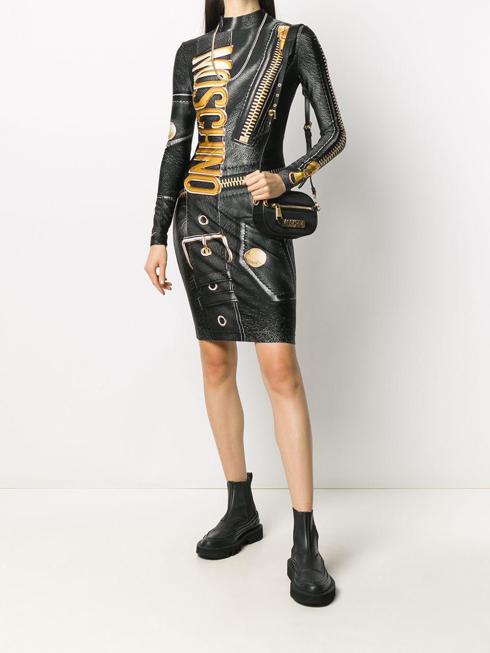 moschino x h&m leather dress Logo-print Long-sleeve in Black Floral Wedding Guest Dress