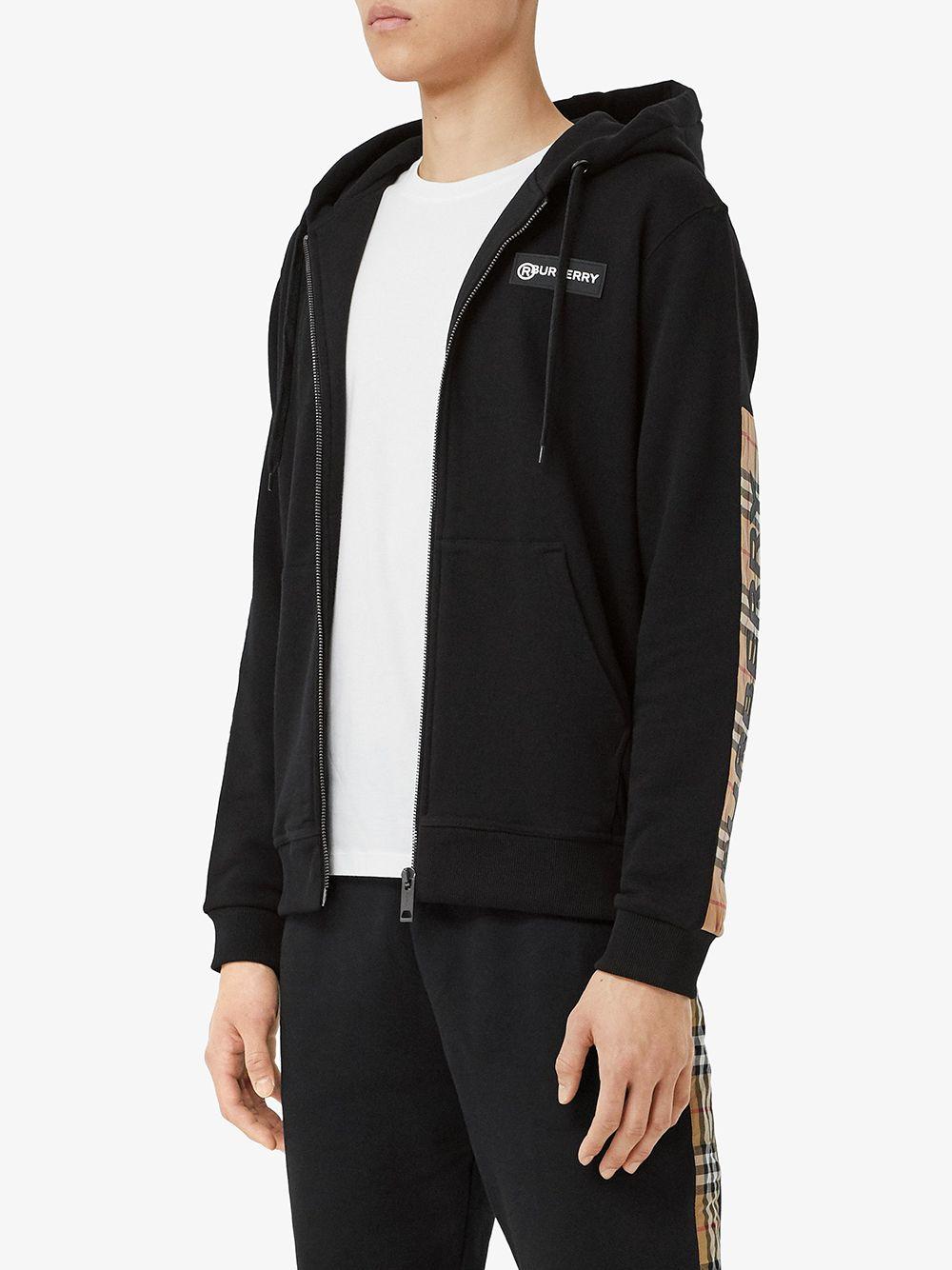 Burberry Vintage Check Zipped Hoodie in Black for Men - Lyst